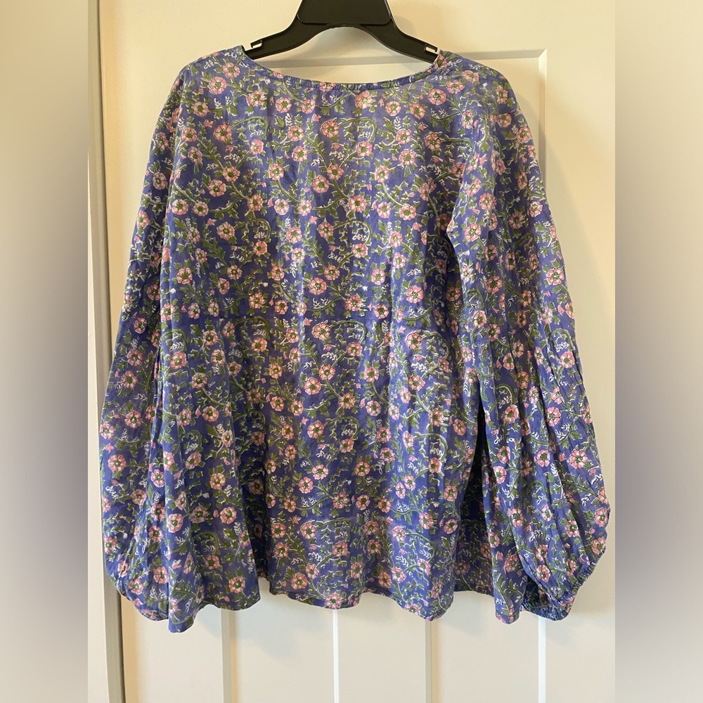 Emerson Frye India Collection Bardot Blouse in Iris Wildflower - Picture 6 of 7